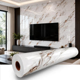Qorqeous Brown Carrara Marble Peel and Stick Wallpaper, Glossy Texture Vinyl Wall Panels, Waterproof Renter Friendly, 47.2" x 394", TV Accent Wall, Bathroom, Foyer, Coffee Shop Decor