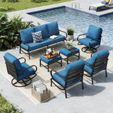 MFSTUDIO 7 Piece Metal Patio Furniture Set with Peacock Blue Cushion