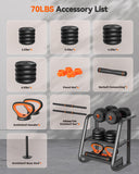 FEIERDUN Adjustable Dumbbells, 70lbs Free Weight Set with Connector, 4 in1 Dumbbells Set Used as Barbell, Kettlebells, Push up Stand, Fitness Exercises for Home Gym Suitable Men/Women
