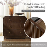 HULALA HOME Fluted Storage End Tables Set of 2 with Charging Station, Modern 3 Drawer Wood Side Tables with Solid Wood Legs, Large SideTables for Living Room Room, Easy Assembly, Walnut