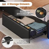 BTHFST LED Bed Frame Full Size with Charging Station & 4 Drawers, Full Size Bed Frame with Headboard Storage, Upholstered Metal Bed Full, No Box Spring Needed, Black PU
