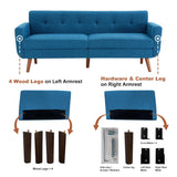 Tbfit 77.2" W Linen Sofa Couch, Mid Century Modern Decor Loveseat Couches for Living Room, Button Tufted Upholstered Small Couch for Bedroom, Solid, and Easy to Install Love Seats Furniture, Blue