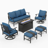 MIXPATIO 6-Piece Metal Patio Conversation Set, Fire Pit Table, 2 Ottomans