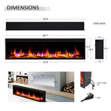 LegendFlame 72" W Smart Wall Mount & in Wall Recessed Electric Fireplace Insert, Heater 750W/1500W, Multi Colors of Flame & Fuel Bed, Alexa/Google Assistant Enabled