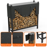 WALMANN Heavy-Duty Firewood Rack with Waterproof Cover & Firewood Carry Bag, 4ft Outdoor Indoor Wood Log Holder for Fireplace, Patio & Porch, Sturdy Steel Fire Wood Storage Stand