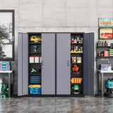 Tall Steel File Cabinets with Lockable Doors and 5 Adjustable Shelves-Black&Gray Steel Storage Cabinet for Home, School, Office