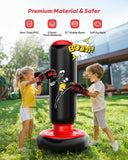 QPAU Kids Punching Bag Toy with Boxing Gloves, 66 Inch Larger Stable Kids Inflatable Boxing Bag Set, Gifts for Boys & Girls Age 6-12, for Practicing Karate, Taekwondo, MMA (Black&Red) QPAU