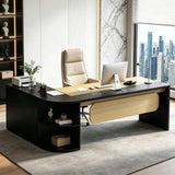SimpArt Executive L-Shaped Office Desk with Storage Shelves, Modern Executive Desk with Curved Edge, Large Workstation Desk for Home Office, Business Office Furniture