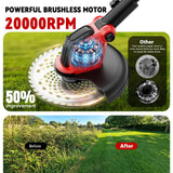 20000 RPM Electric Weed Wacker with Wheel,12″ Brushless Cordless Weed Eater Battery Powered, 4-in-1 Brush Cutter/String Trimmer/Grass Edger Tool/Lawn Mower, Stringless Weed Trimmer,5 Blade,2 Battery