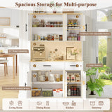 Vongrasig Kitchen Pantry with Charging Station, Tall Farmhouse Pantry Cabinet with Microwave Stand, Storage Drawers & Shelves, Large Kitchen Hutch for Living Room, Dining Room, White
