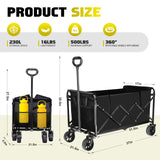500LBS Collapsible Foldable Wagon Carts - 230L Large Collapsible Wagon Cart with 360° Swivel Brakes Wheels, Portable Utility Lightweight Folding Cart