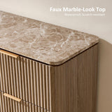 Dresser for Bedroom with 9 Drawers, 63"W Chest of Drawers, Fluted Dresser with Faux Marble Top, Curved Profile Design, Metal Handle, Wood Closet Storage Organizer for Living Room, Hallway, Natural Oak