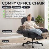 Criss Cross Office Chair with Foot Rest, Big and Tall Desk Chair with Flip Armrests for Pets & Cross Legged Sitting, Comfy Executive Ergonomic Office Reclining Computer Gaming Vanity Chairs, Gray