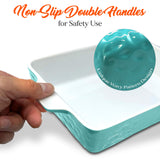 NutriChef 3-pc Casserole Dish Set for Oven, Ceramic Lasagna Baking Dishes, Deep Serving Dish with Handles - Aqua, (14.7"/ 10.8"/ 7.9")