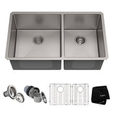 Kraus Kitchen Sinks Undermount - 33 Inch Stainless Steel Kitchen Sink, 60/40 Double Bowl, 16 Gauge, Model KHU103-33