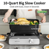 Slow Cooker 10-Quart - PFOA-Free Ceramic Coating, Oven Safe to 450°F | Keep Warm Function for Large Family Gatherings (Includes Silicone Spoon)