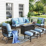 MFSTUDIO 6 Piece Metal Patio Furniture Set with Fire Pit Table, Blue