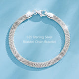 Porment Italy S925 Sterling Silver Bracelet for Women, 5mm Mesh Link Chain Bracelet Solid S925 Sterling Silver for Women Birthday Valentines Christmas Jewelry Gifts 8.5"