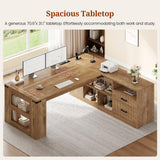 Executive Desk, Large Office Desk with Drawers & Power Outlets, L Shaped Computer Desk with Storage Shelves
