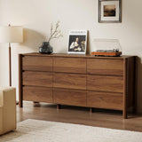 HOUROM 63" Wide 9-Drawer Dresser for Bedroom, Mid-Century Modern Walnut Chest with Solid Wood Legs, Large Storage Organizer, Smooth-Glide Drawers, Anti-Tip Safety, Living Room & Hallway Storage