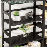 Bamboo Bookshelf, 71” Tall Triple Wide Bookcase with 17 Open Storage Shelves, 6-Tier Etagere with Back Rails, Large Display Shelf for Books