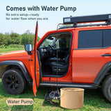 Topoak Portable Pressurized Water Tank with Pump for Camping — 8 Gallons Road Shower & Overland Shower System, Outdoor Water Storage Tank with Hose for Car, RV, Off-Road & Camping