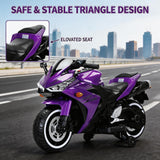12V Kids Electric Motorcycle, on Car LED Lights, Music Player & Horn with Training Wheels, Pedal, MP3, USB Port, Electric Motorcycle for Kids Children Ages 3+, Gift for Boys & Girls（Purple）
