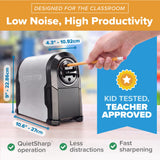 Bostitch Office SuperPro Glow Electric Pencil Sharpener, Sharpens Standard & Colored Pencils, Heavy Duty Commercial Classroom, Replaceable Cutter Cartridge System, 6-Hole, Silver/Black