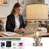 Reaketon Table Lamps for Living Room Set of 2, 22.3" Farmhouse Lamps for Nightstand, Industrial Table Lamps for Bedroom with USB Ports, Bulbs Included