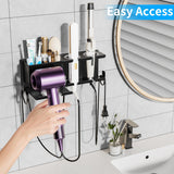 BOIVSHI Hair Dryer Holder Wall Mounted, Metal Hair Tools Organizer, Hair Dryer Holder for Blow Dryer, Curling Iron, Straightener, Bathroom Hair Accessories Tools Organizer, Black