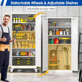 Metal Garage Storage Cabinet with Lock, Steel Tool Cabinet with 2 Doors and 5 Adjustable Shelves