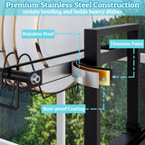 Over the Sink Dish Drying Drainer Rack - Height & Width Adjustable Large Capacity Stainless Steel Kitchen Storage Organization Plate Strainers Above Kitchen Counter (W24.4-38.2" ~ H17.7-22.1" Black)