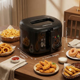 KEINVE 1500W Electric Deep Fryer with 3 Temperature Settings, 2.5L Oil Fryer with Non-Stick Basket & Viewing Window, Folding Handle and Locking Cover for Easy Storage, Black