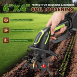 NEWTRY Cordless Electric Tiller Black, 4'' Tilling Depth/Width, 2 in 1 Handheld & Extension Modes for Seniors to Tilling Raised Beds