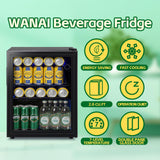 WANAI Beverage Refrigerator Cooler 2.6 Cu.Ft, 85 Can Mini Small Fridge with Glass Door LED Light and Adjustable Shelves for Soda Beer or Wine, Perfect for Home Bar Office, Black
