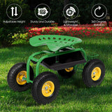 Garden Cart with Seat, Heavy Duty Gardening Work Stools w/Height Adjustable Seat & 10’’ Large Wheels