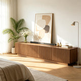 NessCarsti 86.61" Fluted TV Stand, Mid-Century Modern Wooden Media Console