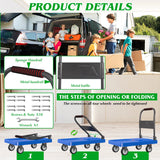 Platform Truck, 880lbs Capacity Heavy-Duty Foldable Hand Cart w/ 360° Swivel Wheels