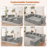 MONVANE Modular Sectional Cloud Couch for Living Room - 130'' 6 Seater Convertible Chenille Couches Set with Ottoman, No Assembly Compression Sofas, Comfy Floor Sofa with Memory Foam, Light Grey