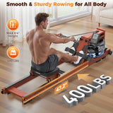 YOSUDA Water Rowing Machines for Home Use-Foldable Wooden Rower Machine 400LBS Weight Capacity with Dedicated Monitor & Bluetooth APP, Comfortable Seat (CLASSIC-22L Tank)