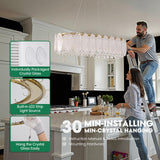 WECHAET Modern Gold Rectangle Chandeliers for Dining Room Kitchen Island Light Fixture, Water Ripple Crystal Glass LED Chandelier for Living Room, 2700K-6000K