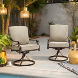 MELLCOM Swivel Patio Chairs Set of 8 with Khaki Cushions for Outdoor Dining
