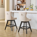 MOOLSUN A Set of 4 Blue Velvet bar stools - Classic Fixed Height Design, rotatable Button Group Seats, Perfect for Standard Kitchen Islands and Home Bars,Beige(Wood Leg)