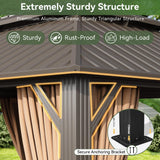 Aoxun Gazebo 10x12 Hardtop Gazebo with Double Galvanized Steel Roof, Brown