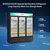 Commercial Merchandiser Refrigerator,3 Glass Door Commercial Beverage Refrigerator, Beverage Display Cooler with Soft LED Light, 53 Cu. Ft,Black