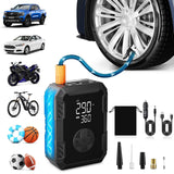 Tire Inflator Portable Air Compressor – Wireless & 12V Dual Power, Auto Shut-Off, Digital Display, Fast Inflation & LED Light, for Car, Bike, Sports & Travel