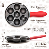 Cast Iron Aebleskiver Pan - Non Stick Pan for Authentic Danish Stuffed Pancakes - Electric Stovetop Compatible Pancake Maker KUHA