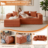 79" Modular Sectional Sofa, Boneless Convertible Sleeper Sofa Bed, Modern Tri-Folding Cloud Couch with L-Shape Chaise, Corduroy Futon for Living Room Small Spaces Apartment, No Assembly,Orange