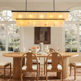 CEENWE Rectangle Alabaster Chandelier, L54 Linear Chandeliers Over Table Pendant Light Modern Mrable Rectangular Chandelier for Kitchen Island Dining Room Living Room 2-Tier Black(Include 16 Bulbs)