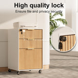 3 Drawers Fluted Mobile File Cabinet with Lock, Rolling File Cabinet Printer Stand Table, Under Desk Wooden Filing Cabinets for Home Office Essentials Storage Organization Furniture Letters/A4(Oak)